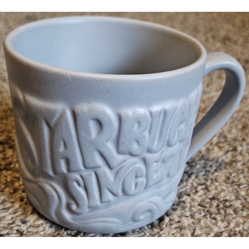 Starbucks Since 71 Vtg Style Siren Swirl Embossed 45th Anniversary Mug gray 12oz